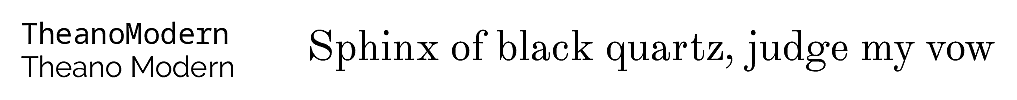 ‘Sphinx of black quartz, judge my vow’ set with the TheanoModern font package