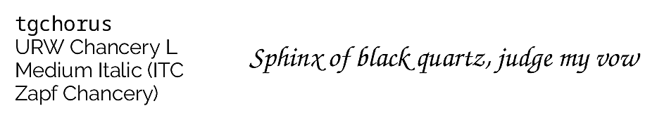 ‘Sphinx of black quartz, judge my vow’ set with the tgchorus font package